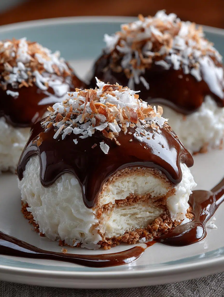 Close-up of Coconut Dome with Chocolate showcasing its rich texture and creamy filling