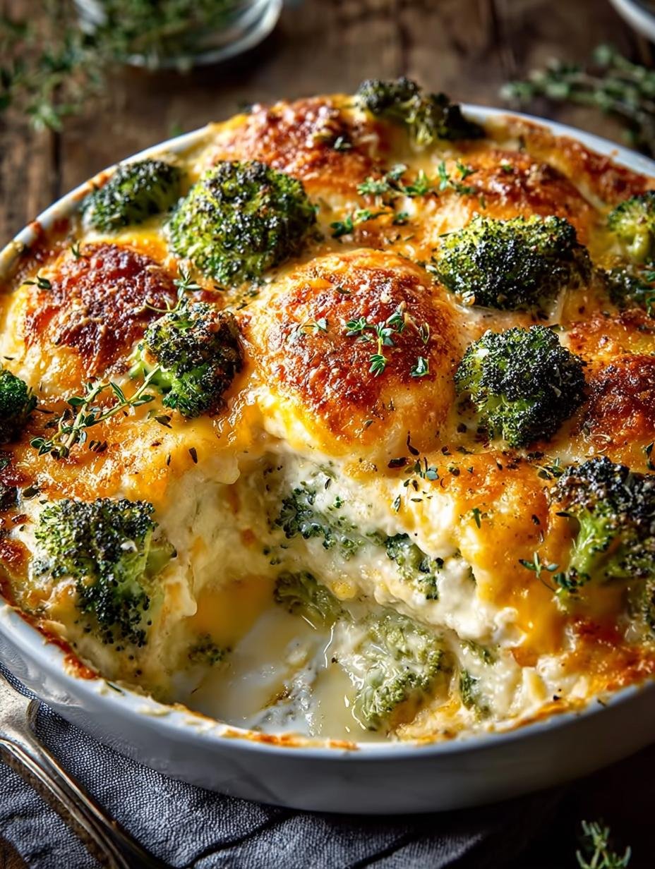 Creamy Broccoli Cheddar Casserole with Garlic Pretzels - Creamy Broccoli Cheddar Casserole - additional detail