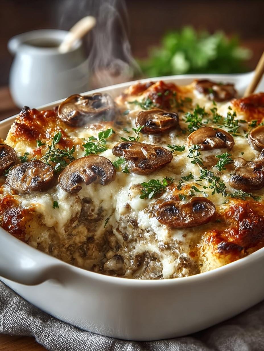 Mushroom Swiss Burger Casserole: A Cozy Delight 3 Mushroom Swiss Burger Casserole: A Cozy Delight - Mushroom Swiss Burger Casserole - additional detail