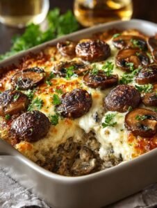 Mushroom Swiss Burger Casserole