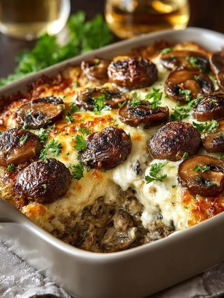 Mushroom Swiss Burger Casserole
