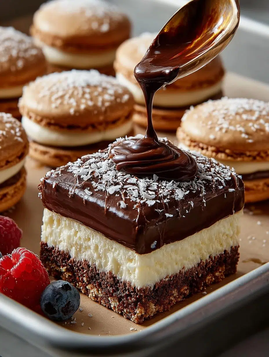 Close-up of Rons with Rich Chocolate macarons showcasing their creamy ganache filling