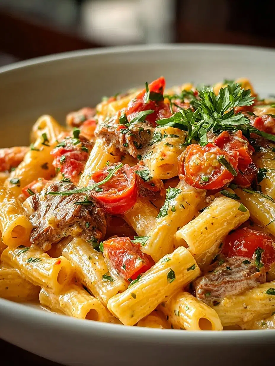 Irresistible Rotel Pasta Fiesta Beef creamy dish served hot