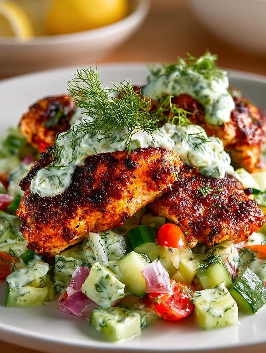 Spicy Mediterranean Chicken with Creamy Cucumber Salad Recipe - Spicy Mediterranean Chicken with - additional detail