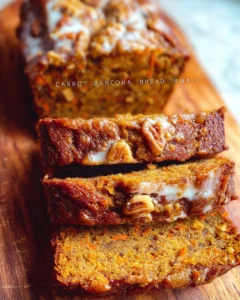 Delicious Carrot Cake Banana Bread fresh out of the oven on a wooden table.