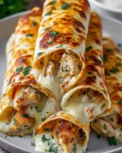 Delicious cheesy garlic chicken wraps garnished with fresh ingredients