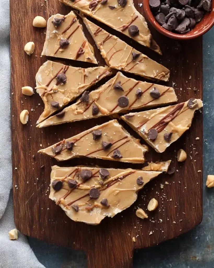 Chocolate Peanut Butter Frozen Yogurt Bark with toppings