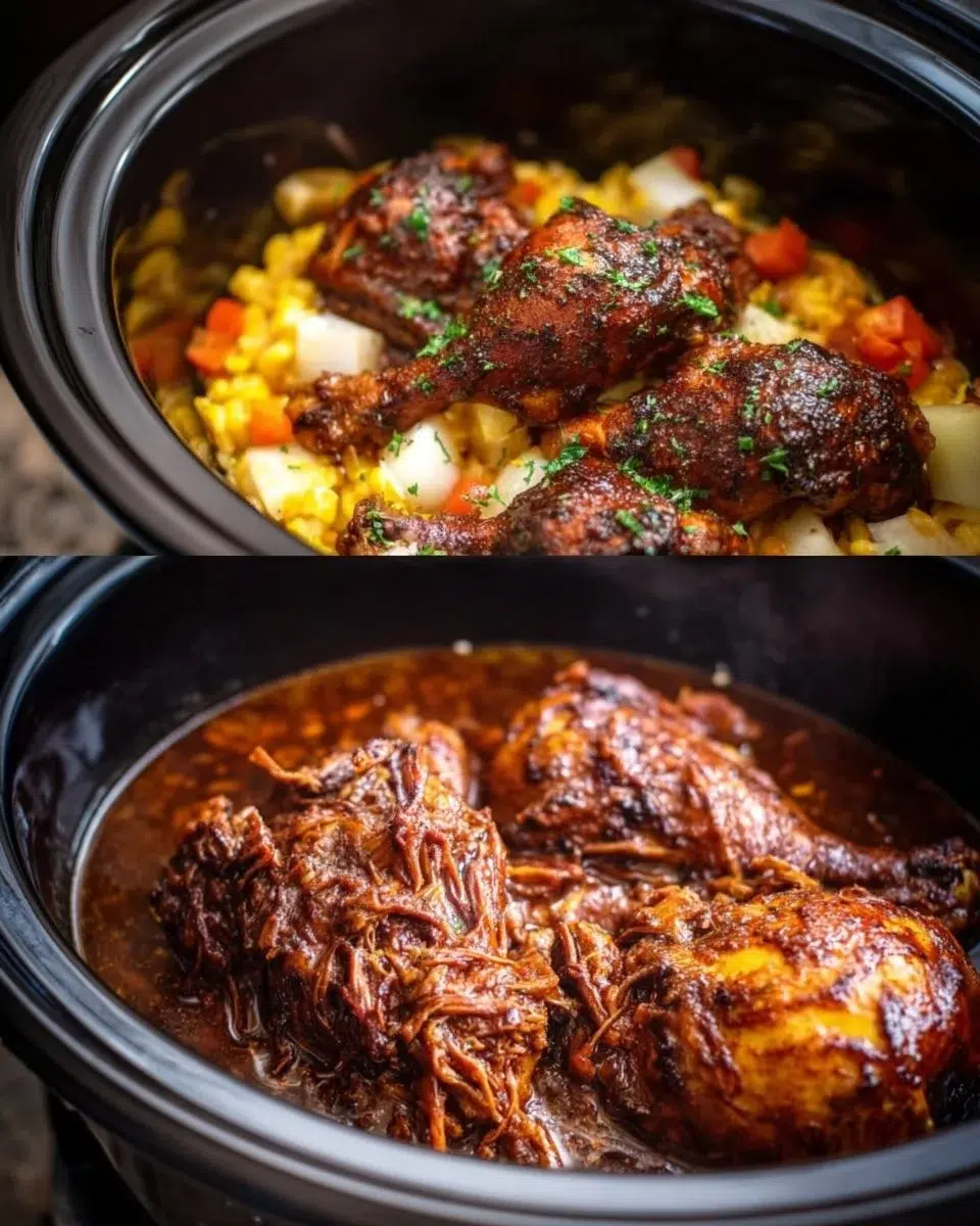 Crockpot BBQ Chicken 1 Crockpot BBQ Chicken served with a side of coleslaw and bread