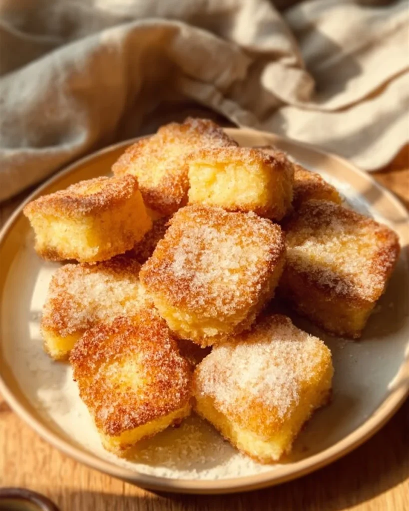 Delicious plate of Fried Milk dessert topped with a dusting of powdered sugar