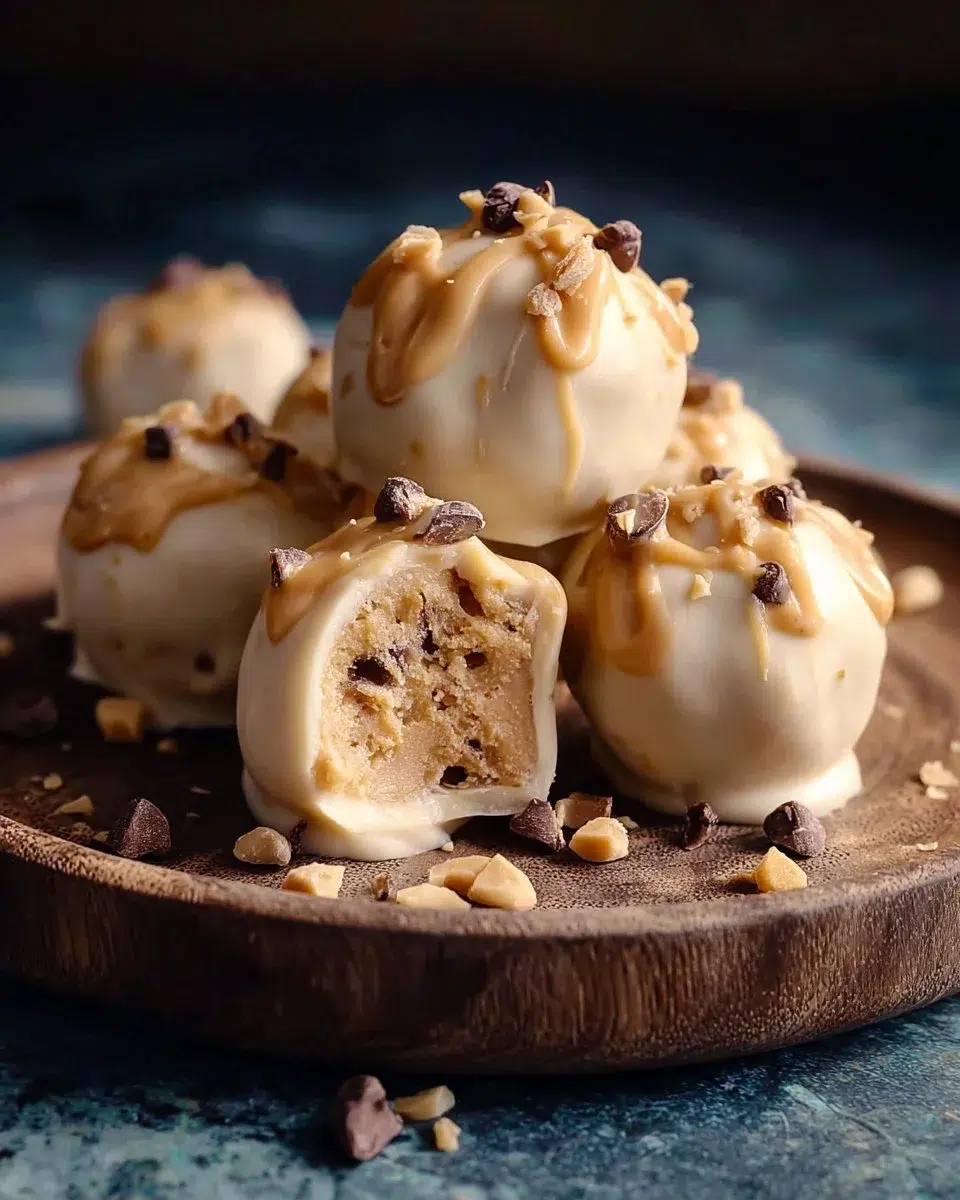 Delicious frozen Greek yogurt bites with a peanut butter coating