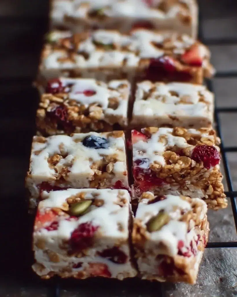 Frozen yogurt granola bars with yogurt and granola ingredients