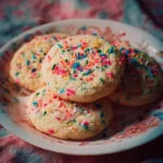Delicious Funfetti Cookies with colorful sprinkles on a white plate