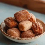 Healthy baked churro bites served on a plate with cinnamon sugar topping