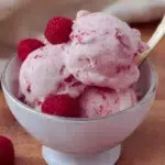 Healthy Ninja Creami Raspberry Protein Ice Cream in a bowl garnished with raspberries.