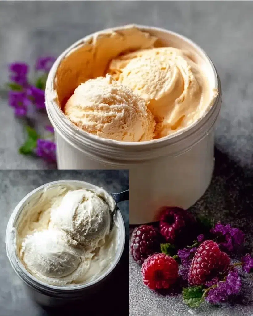 Delicious keto ice cream in a bowl topped with nuts and berries