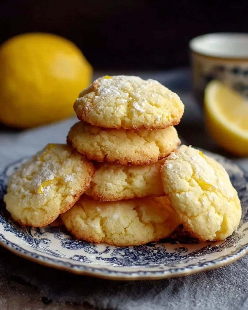 Lemon cake cookies made with cake mix on a plate