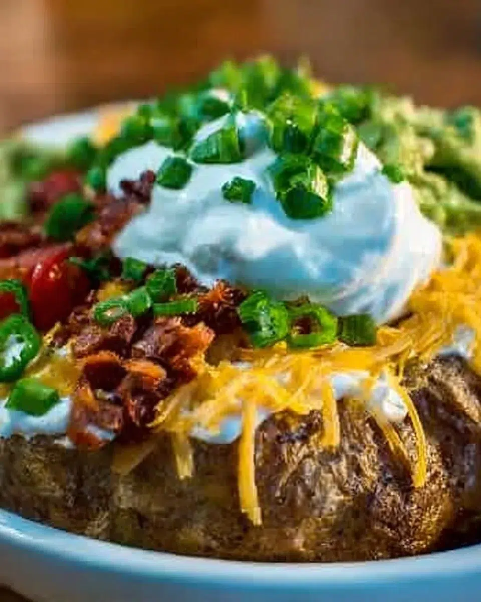 Delicious Loaded Potato Taco Bowl filled with toppings and flavors.
