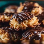 No Bake Samoa Cookies topped with chocolate and coconut