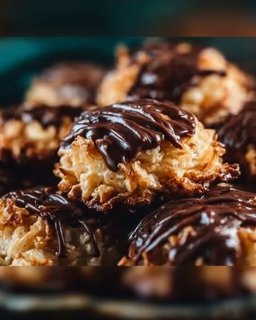 No Bake Samoa Cookies topped with chocolate and coconut