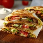Delicious Paleo Crunch Wrap Supreme filled with fresh vegetables and protein.