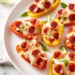 Pizza stuffed mini peppers topped with cheese and herbs