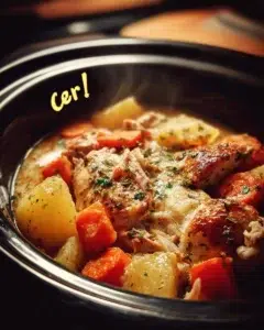 Hearty chicken, potato, and carrot dish cooked in a crockpot
