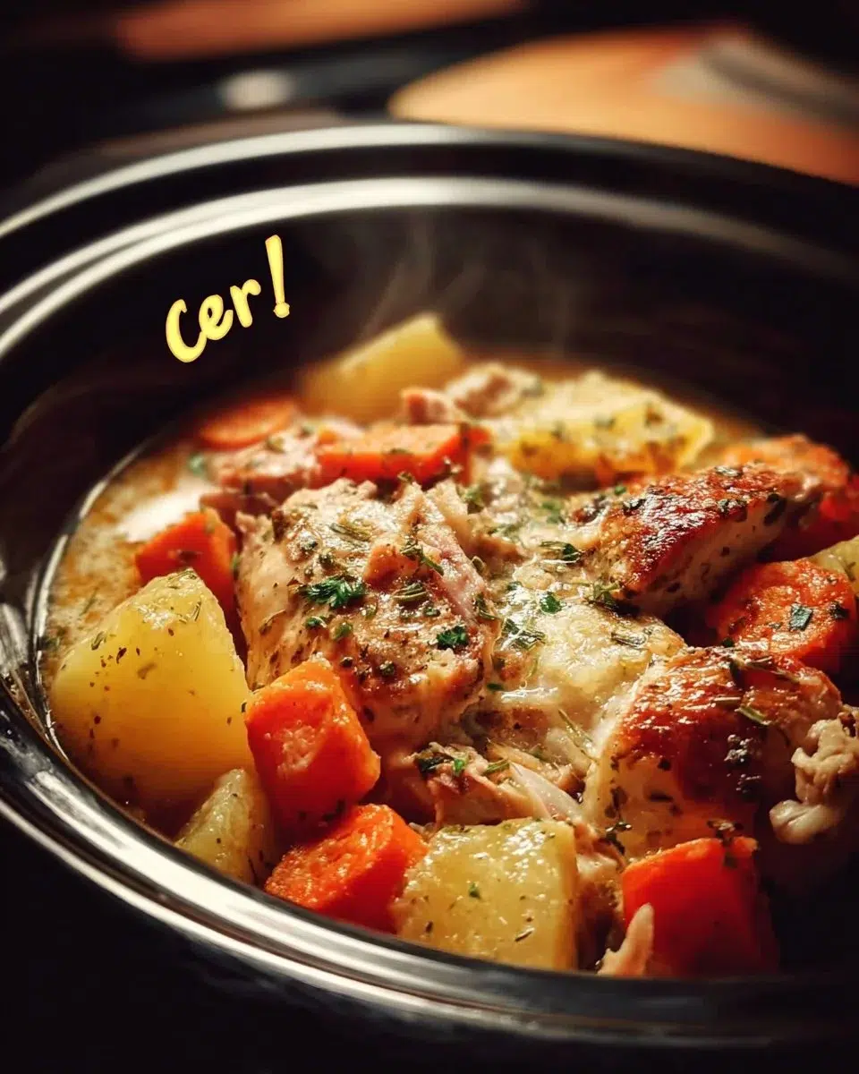 Simple Chicken, Potato, and Carrot Crockpot Dinner 1 Hearty chicken, potato, and carrot dish cooked in a crockpot