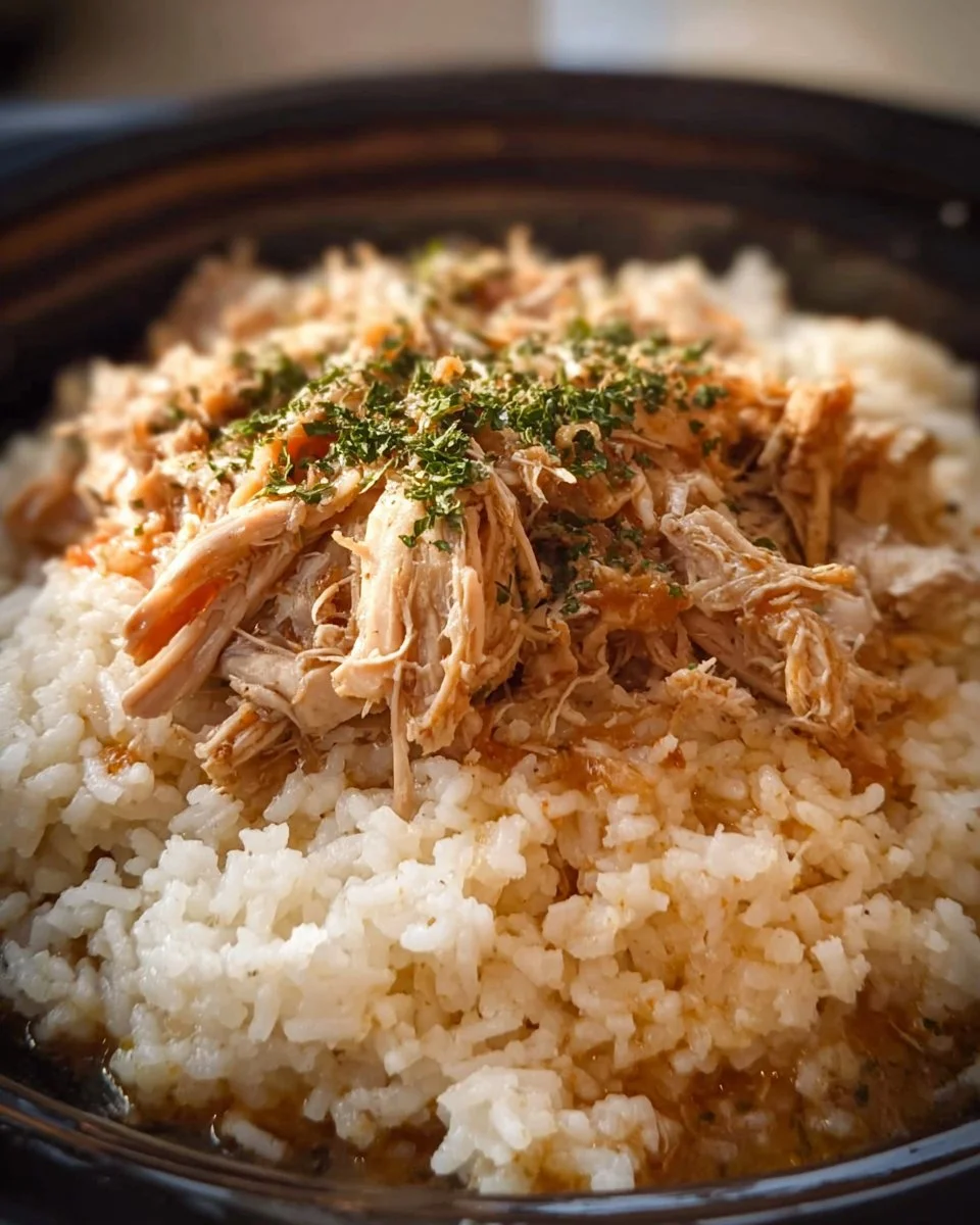 Slow Cooker Chicken and Rice 1 Slow Cooker Chicken and Rice dish served in a white bowl