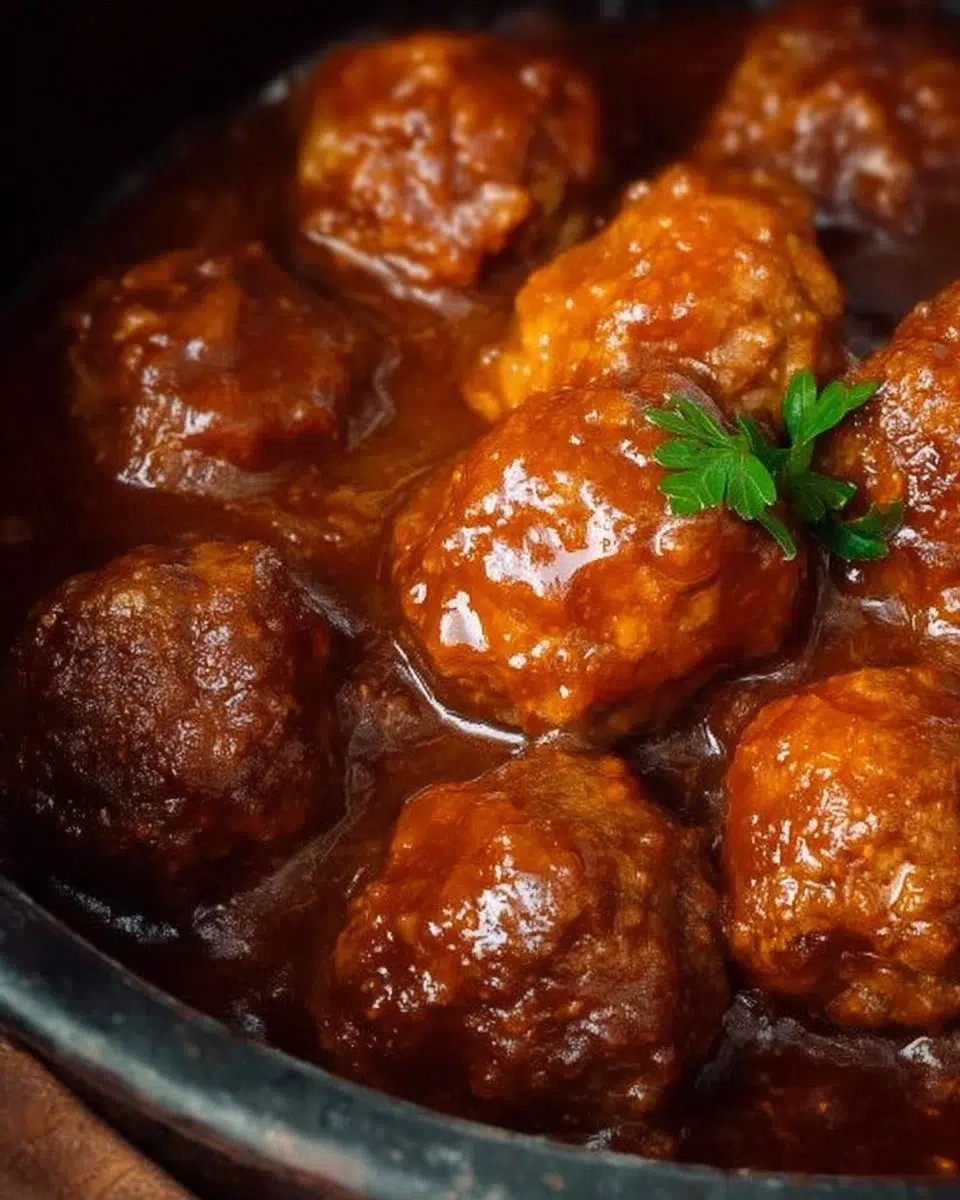 Delicious Slow Cooker Salisbury Steak Meatballs served on a plate