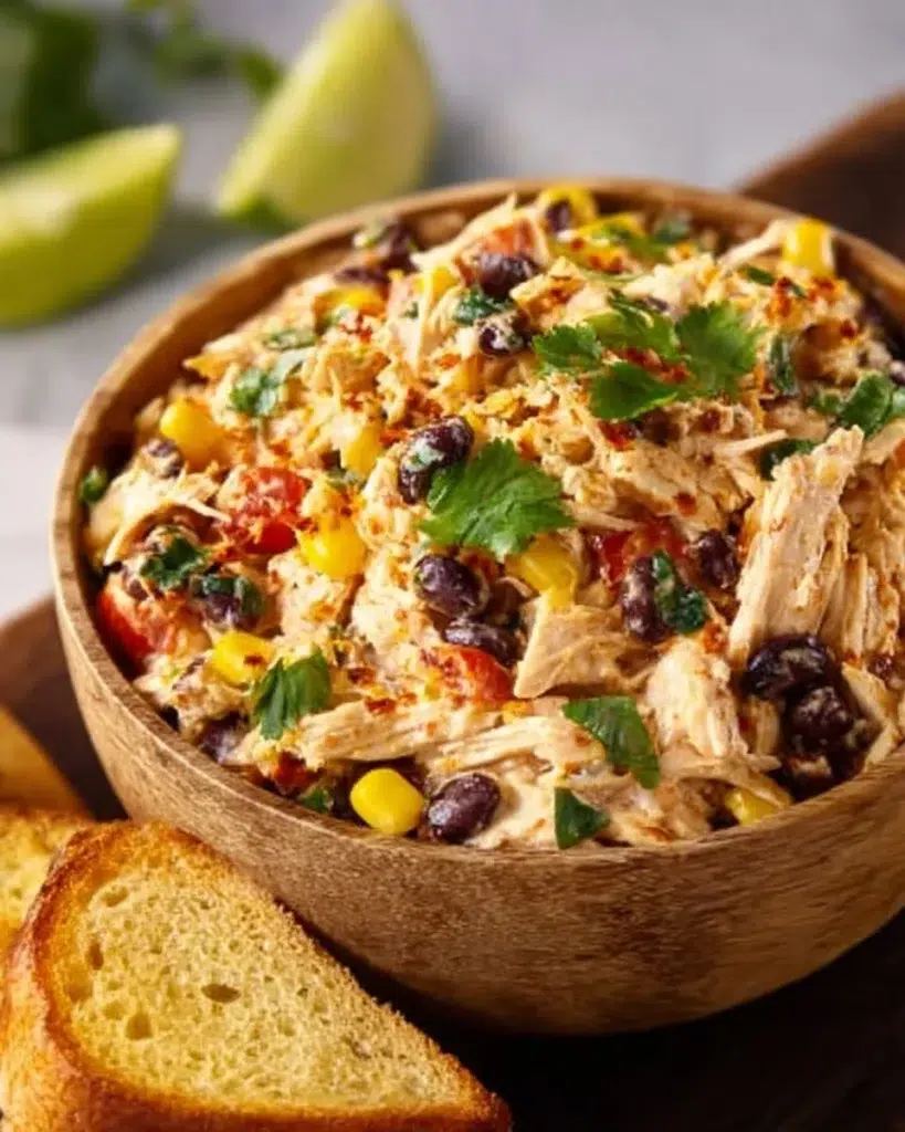 Bowl of Southwest Chicken Salad with colorful vegetables and grilled chicken