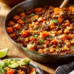Southwest Ground Beef and Sweet Potato Skillet dish