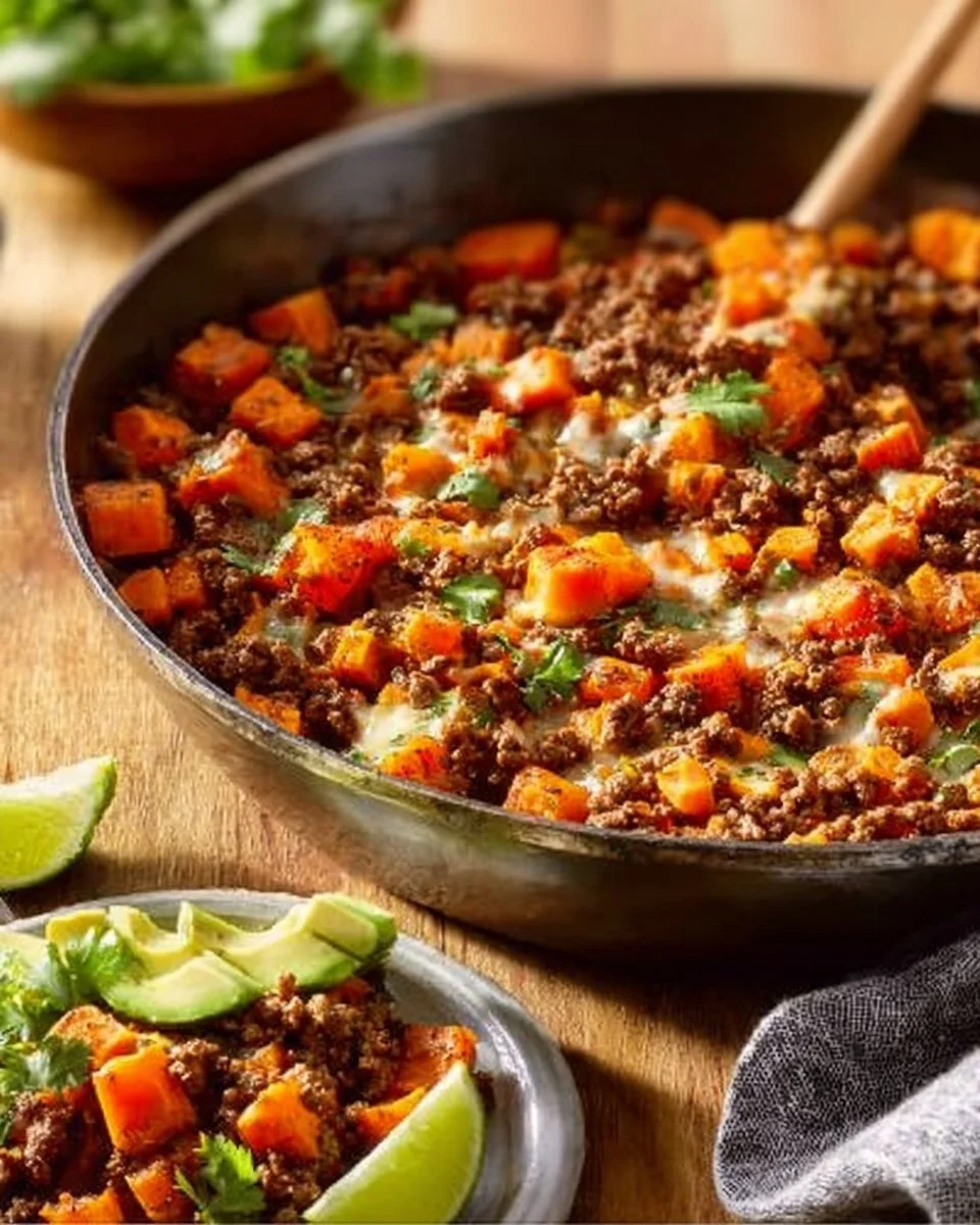 Southwest Ground Beef and Sweet Potato Skillet dish