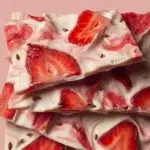 Healthy Strawberry Yogurt Bark topped with fresh strawberries and nuts