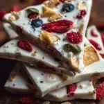 Homemade yogurt bark topped with fruits and nuts for a healthy snack
