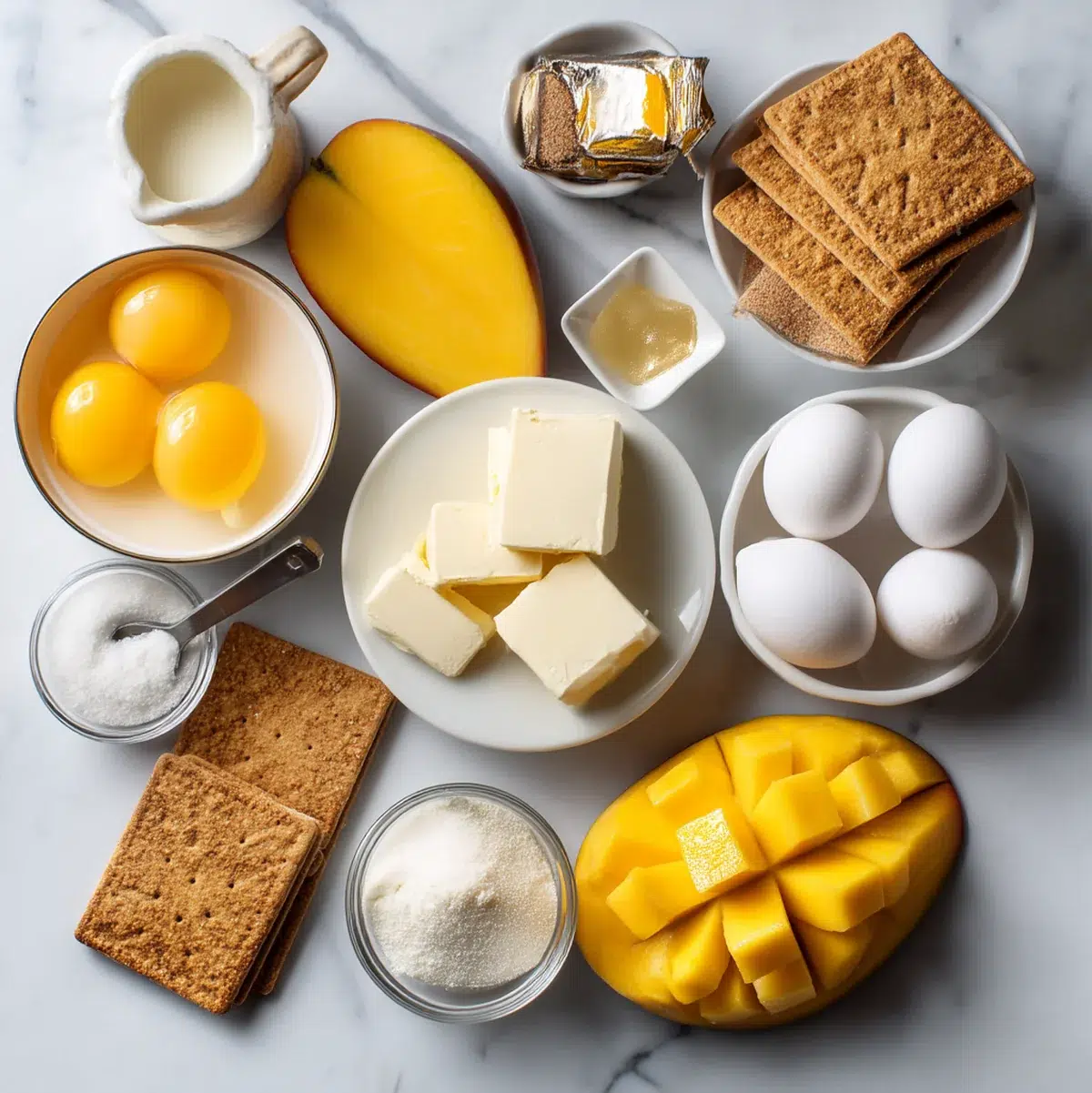 All ingredients measured and laid out on a cutting board