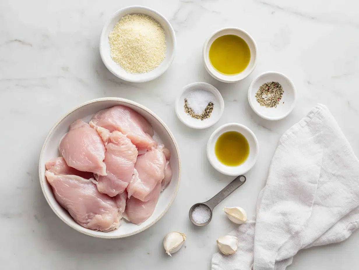 All ingredients measured and laid out on a cutting board