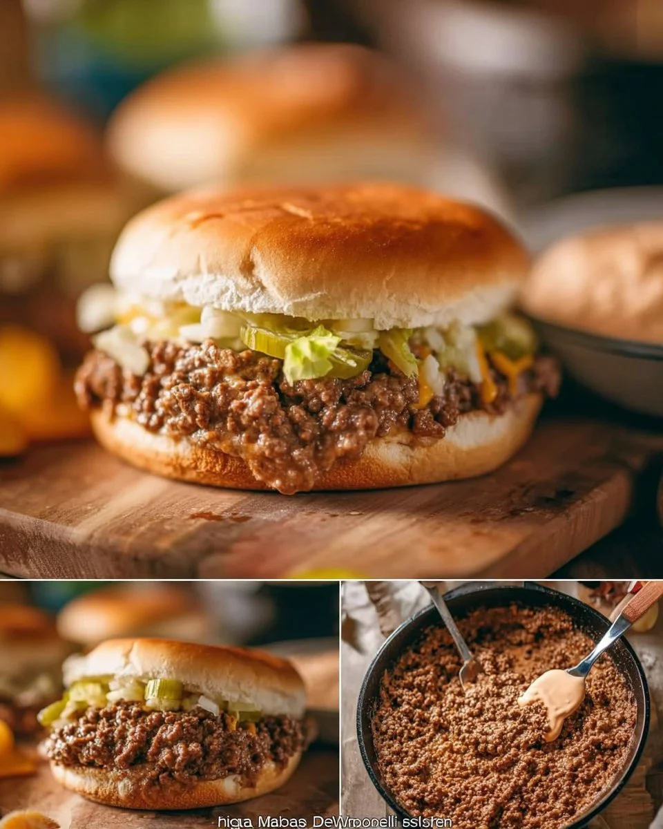 Big Mac Sloppy Joes with cheese and toppings on a plate