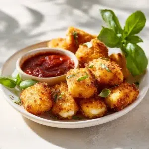 cheesy parmesan mozzarella bites served on a table with side dishes bright kitchen