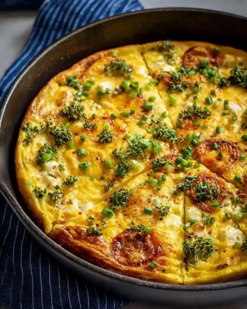 Classic frittata served in a skillet, a quick and tasty dinner option.