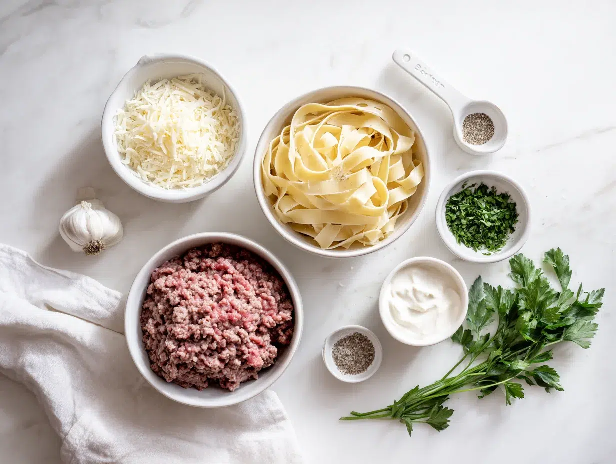 All ingredients measured and laid out on a cutting board