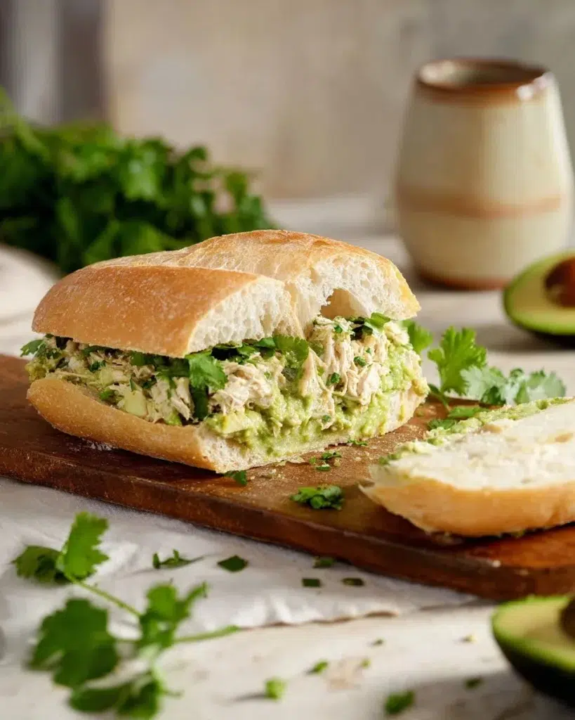 Creamy chicken sandwich with fresh ingredients and rich sauce