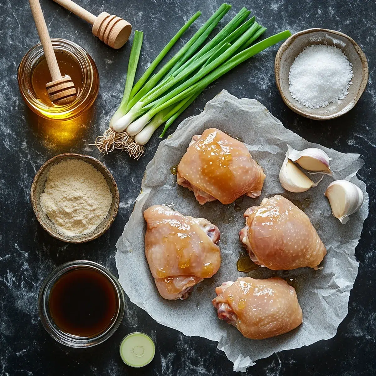 All ingredients measured and laid out on a cutting board