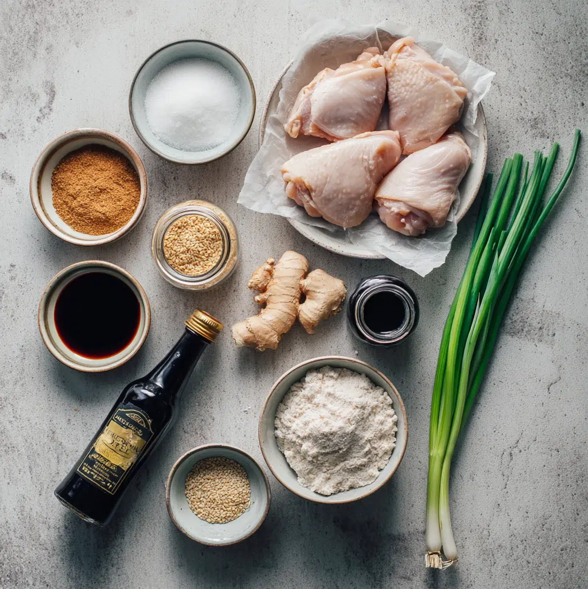 All ingredients measured and laid out on a cutting board