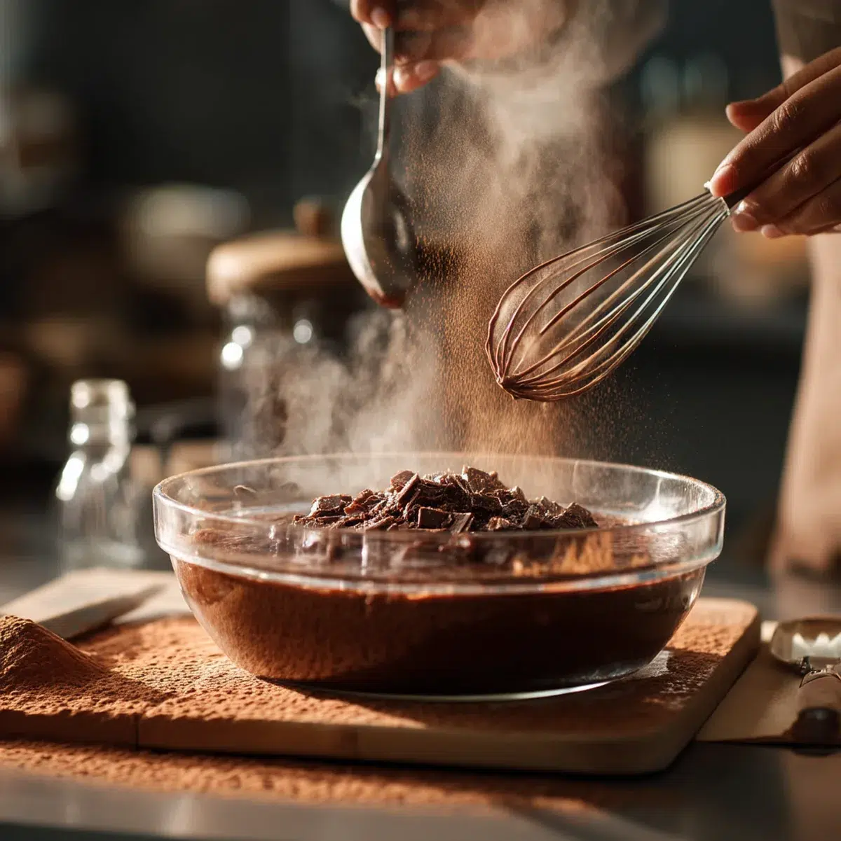 Step by step photos showing cake batter mixing, baking layers, making ganache, and final assembly