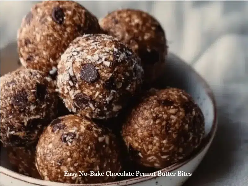 Delicious easy no-bake chocolate peanut butter bites on a plate