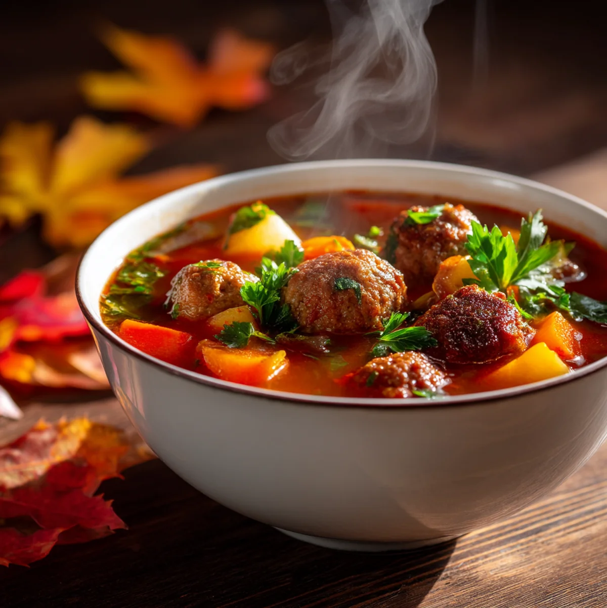 Fall Crockpot Meatball Soup - Cozy Slow Cooker Recipe Fall crockpot meatball soup in a slow cooker with tender beef meatballs carrots and potatoes in rich broth
