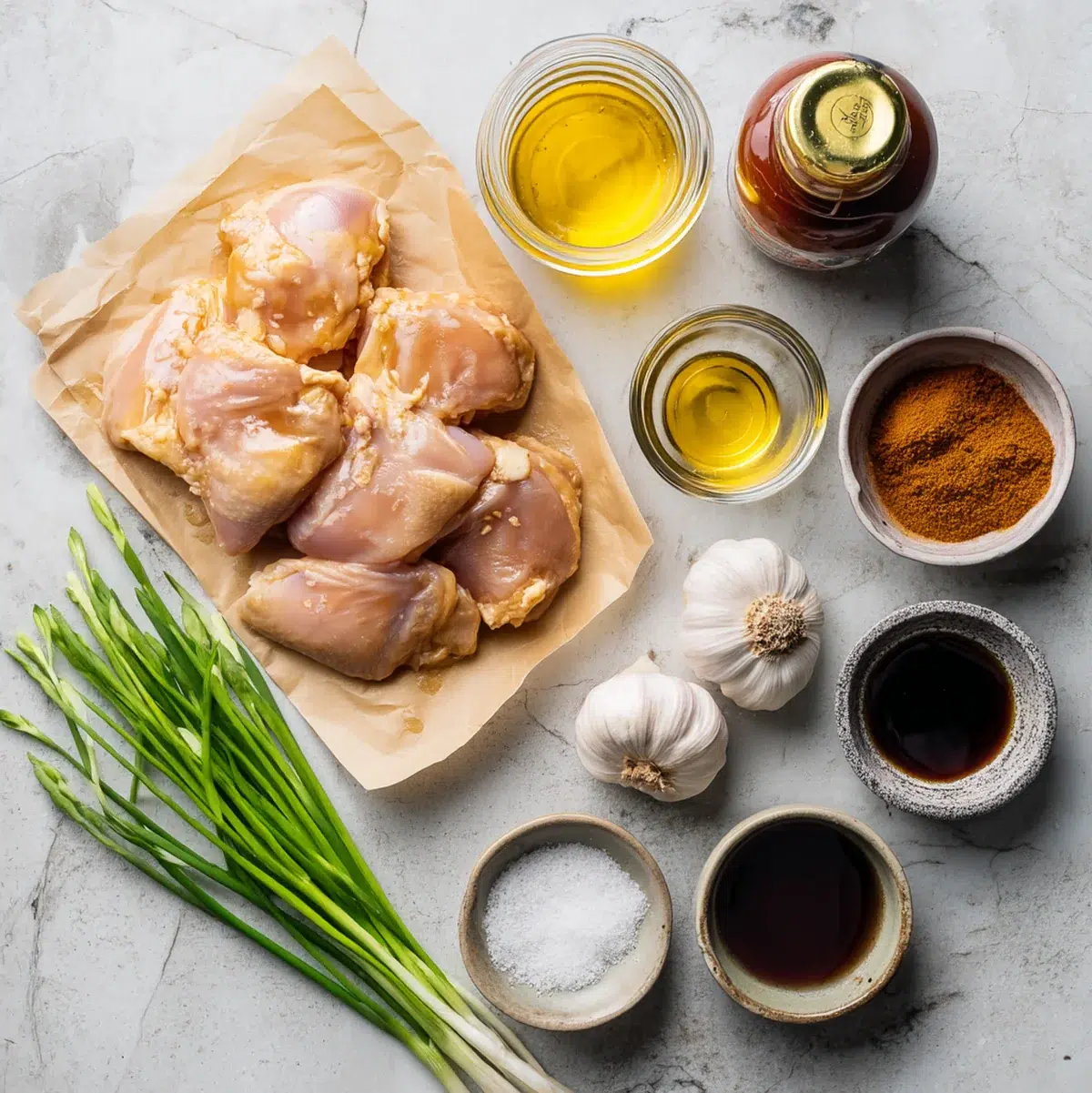 All ingredients measured and laid out on a cutting board