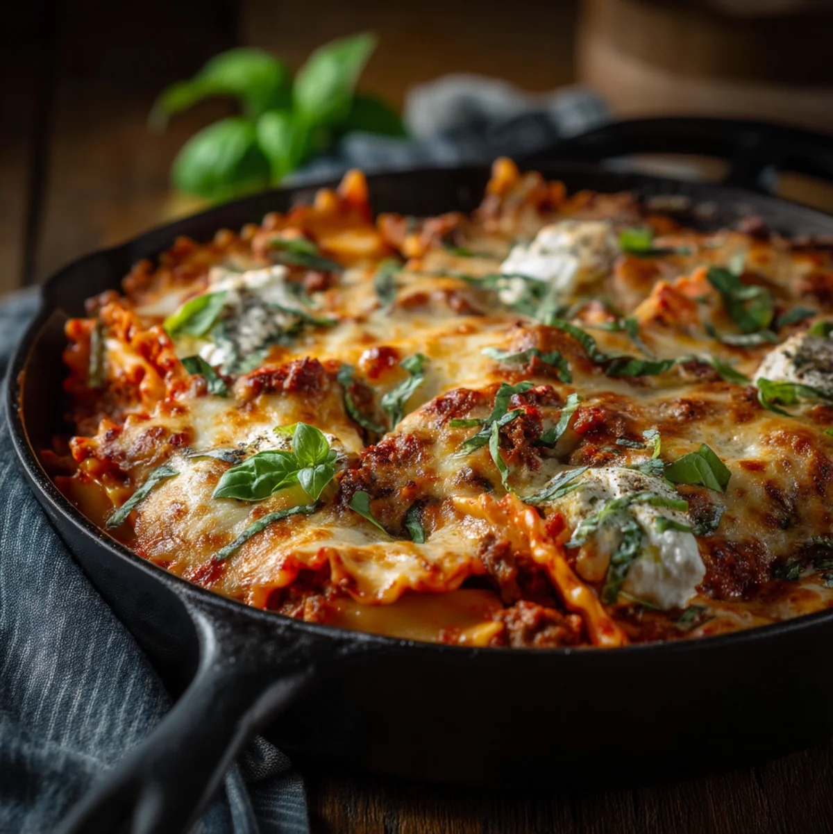 One Pot Skillet Lasagna fresh and ready to serve