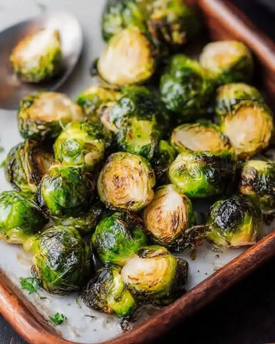 Roasted Brussels Sprouts 1 Roasted Brussels sprouts served on a plate with olive oil and seasoning