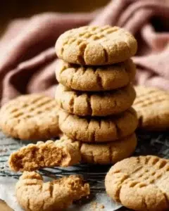 Soft and thick peanut butter cookies on a plate, ready to enjoy